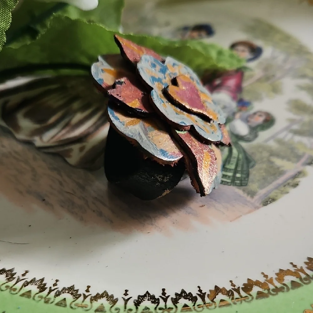 Hand Crafted Painted Floral Genuine Leather Pet Collar Accessory Charm NEW